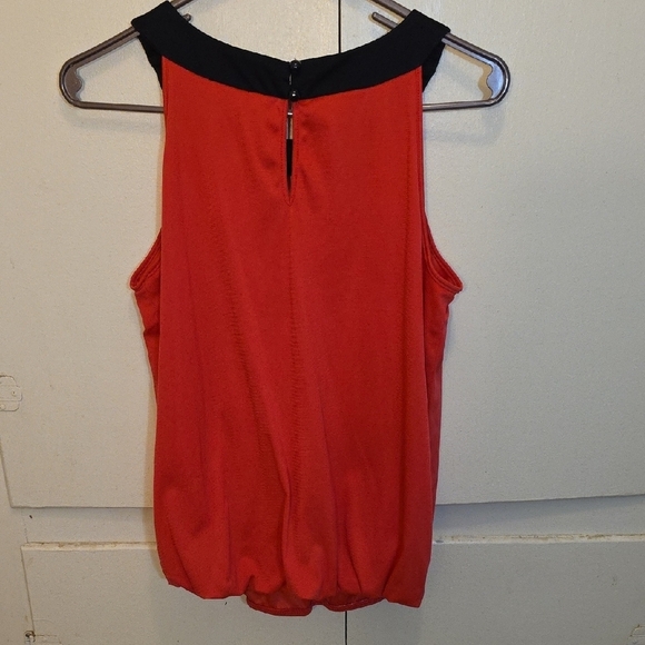 Ann Taylor Red And Black Sleeveless Pleated Blouse with Bib Collar - Picture 4 of 4